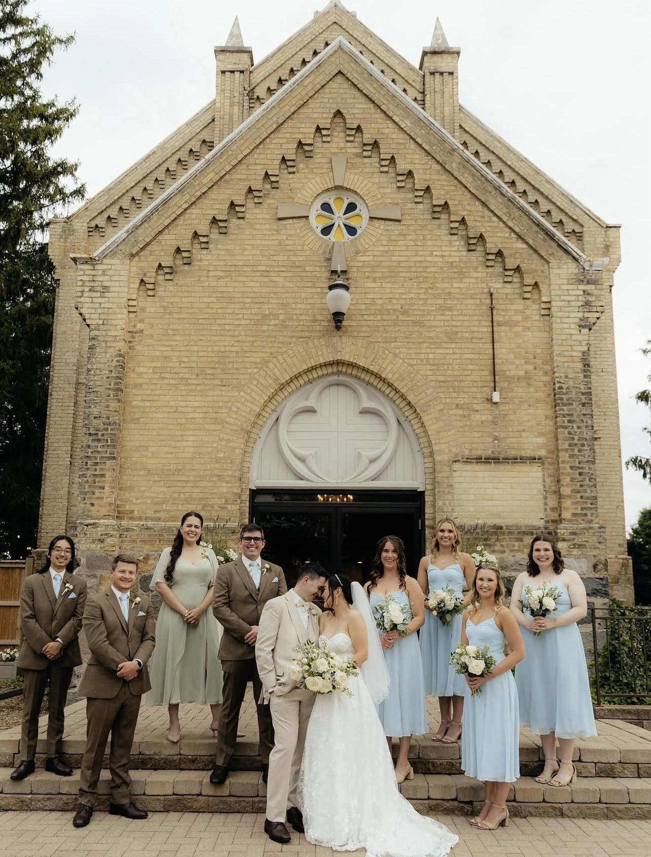 Wedding party outside a church